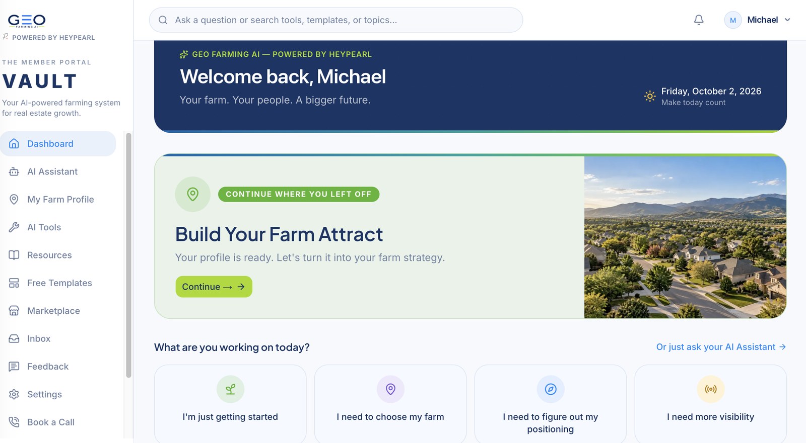 The GEO Farming AI Vault — a member's dashboard